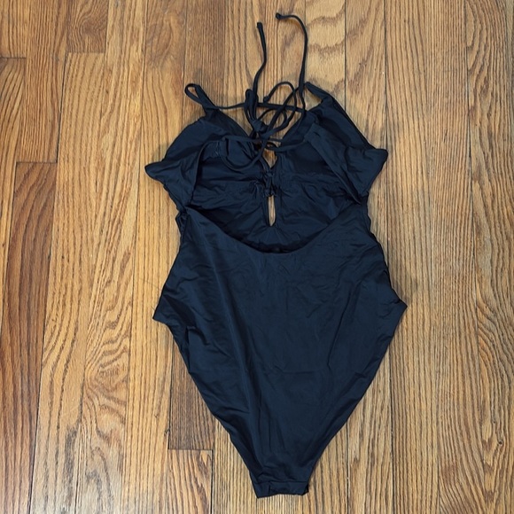 NWOT Aqua Swim Lace up Plunge One Piece Swimsuit-Black Size XS - Picture 4 of 7